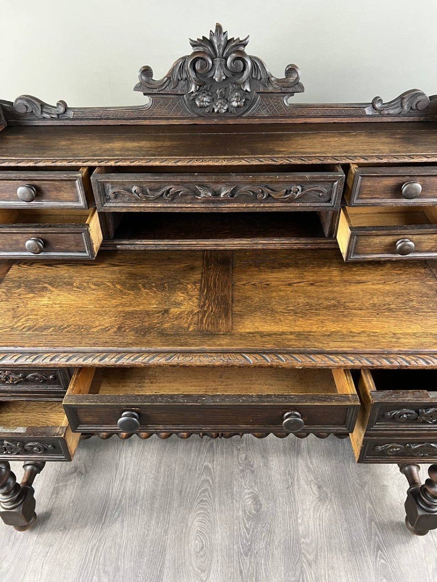 Carved Oak Desk, Renaissance Style, 19th Century-photo-1