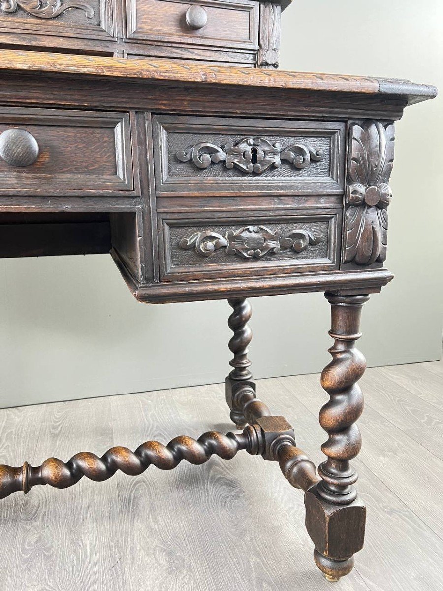 Carved Oak Desk, Renaissance Style, 19th Century-photo-3