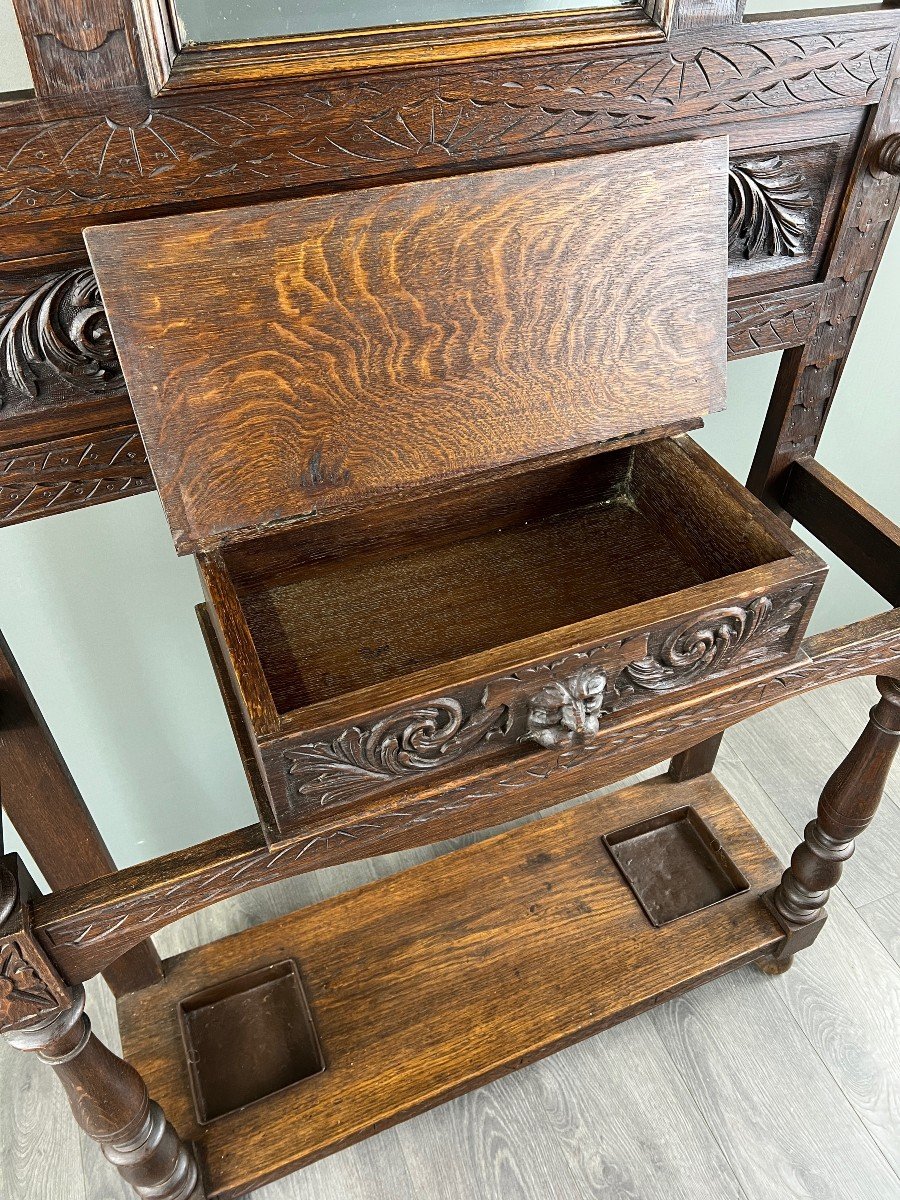  Carved Oak Coat Rack, Neo-gothic Style, 19th Century-photo-1