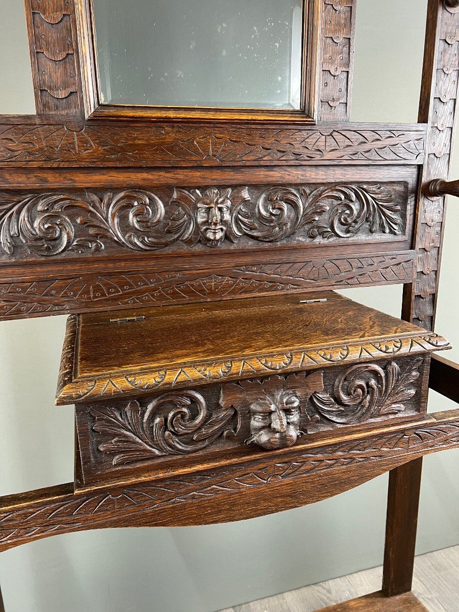  Carved Oak Coat Rack, Neo-gothic Style, 19th Century-photo-2