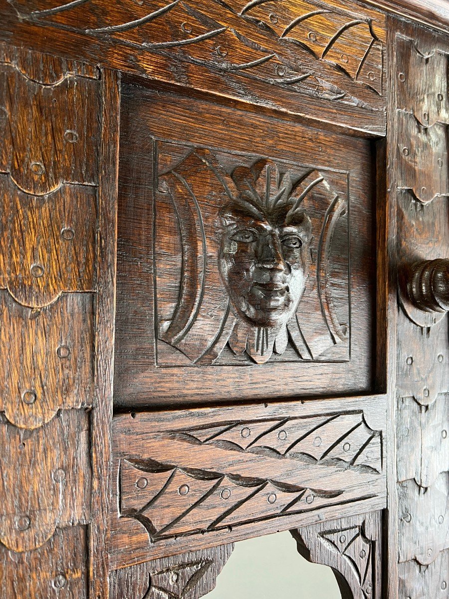  Carved Oak Coat Rack, Neo-gothic Style, 19th Century-photo-5