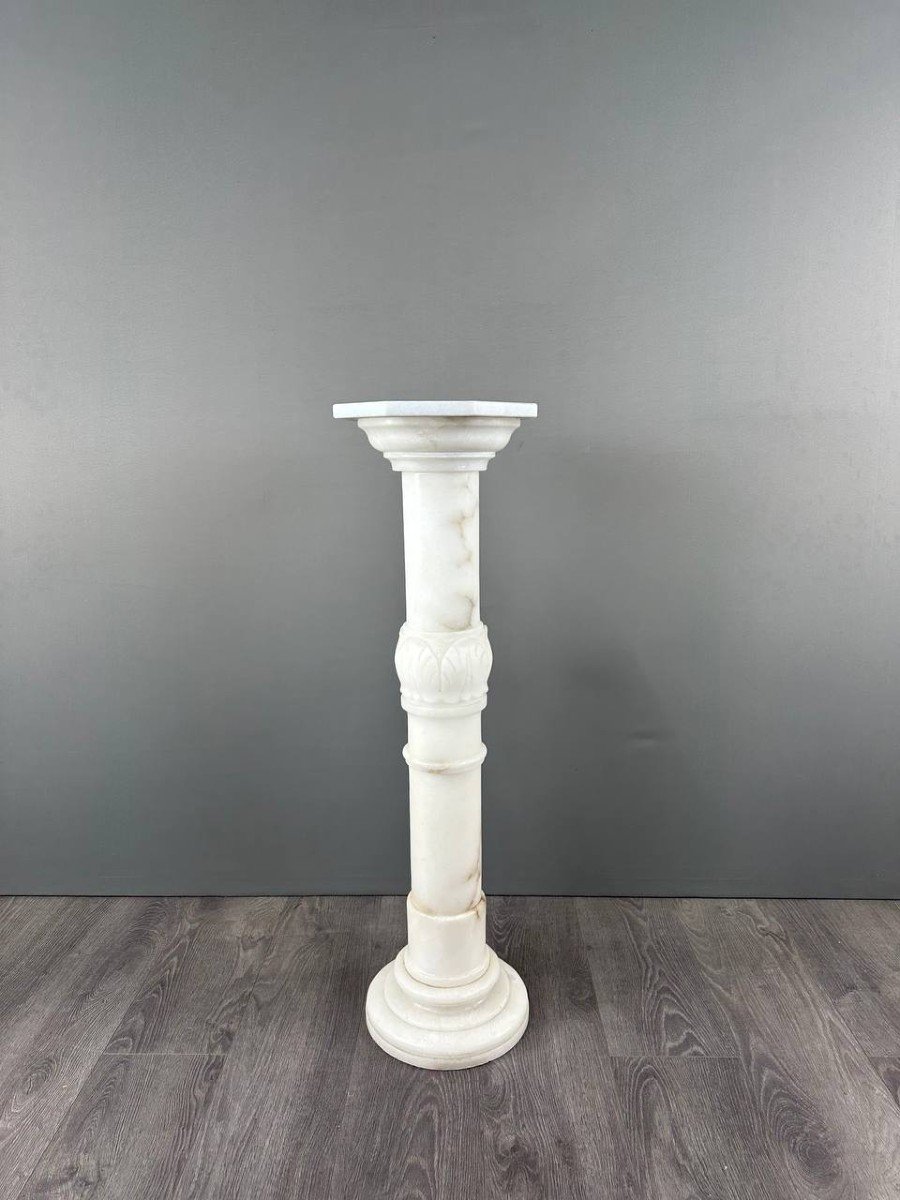 Carved White Marble Column, Mid-20th Century-photo-4