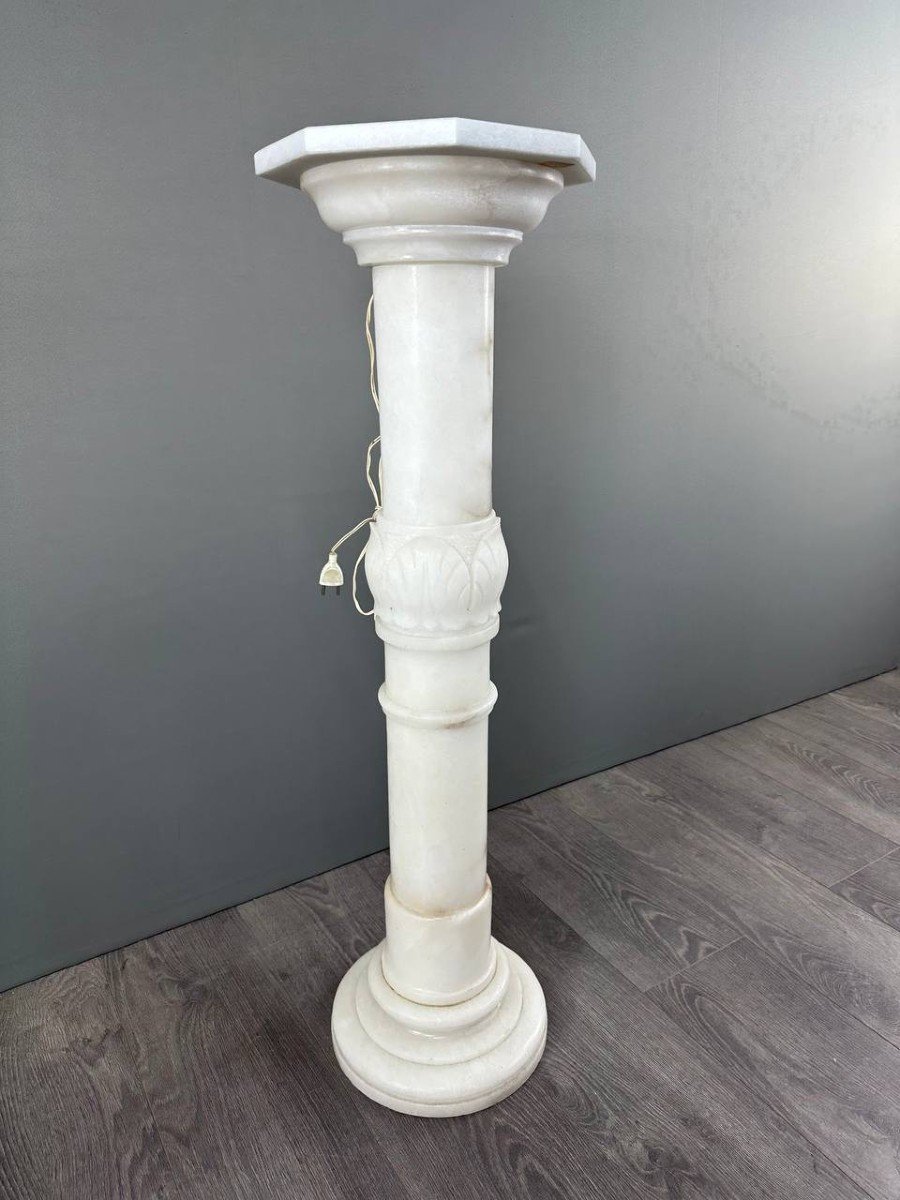 Carved White Marble Column, Mid-20th Century-photo-1