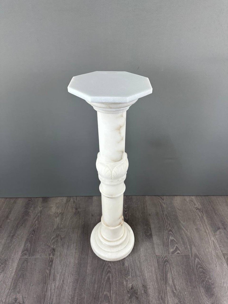 Carved White Marble Column, Mid-20th Century-photo-2