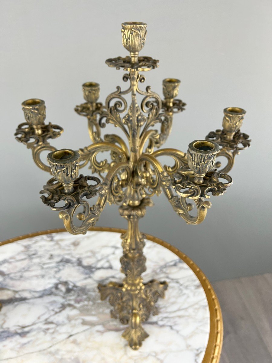 Pair Of Gilt Bronze Candelabra, Louis XV Style, Early 20th Century -photo-3