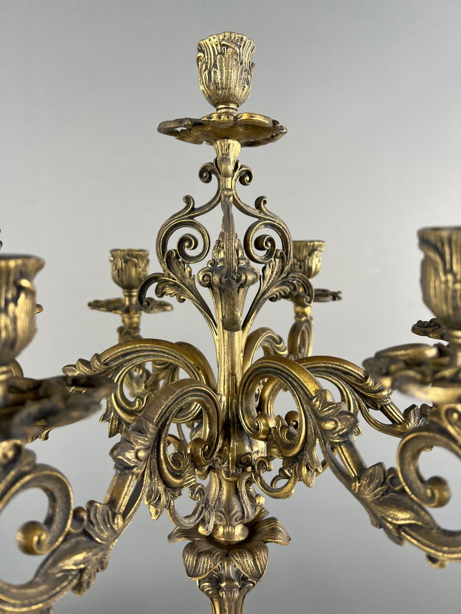 Pair Of Gilt Bronze Candelabra, Louis XV Style, Early 20th Century -photo-4