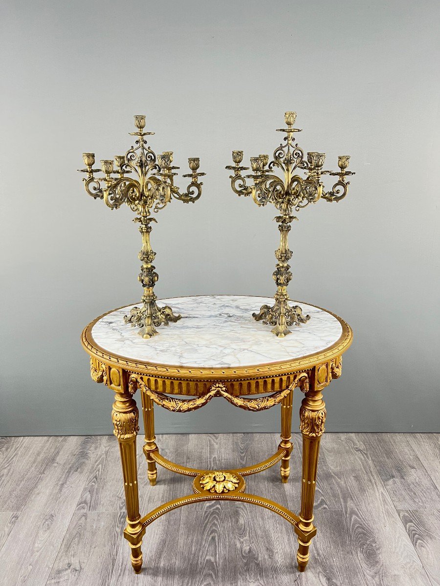 Pair Of Gilt Bronze Candelabra, Louis XV Style, Early 20th Century -photo-1