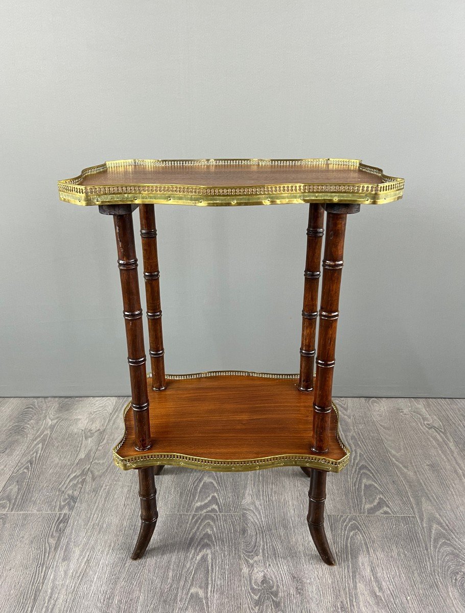 Table Guéridon En Bois Et Laiton , XIXe Siècle