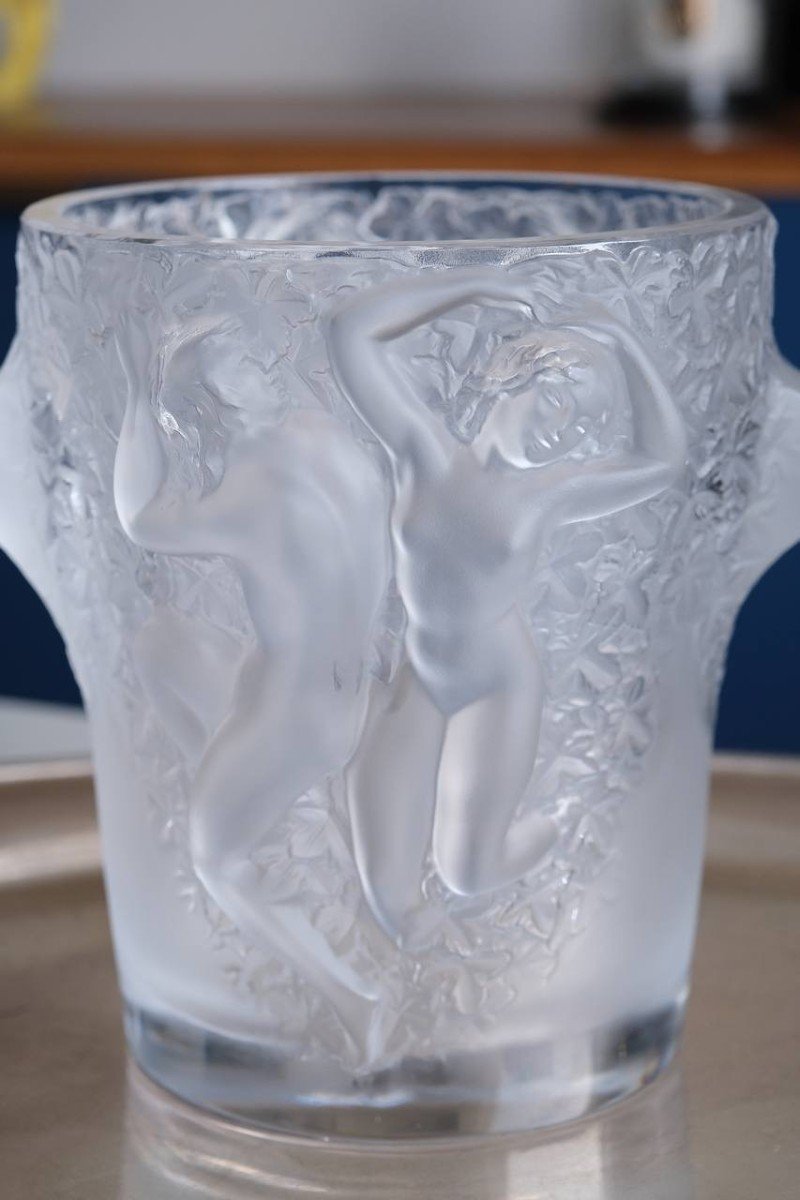 Champagne Bucket “ganymede” Crystal Vase By Lalique, 20th Century -photo-6