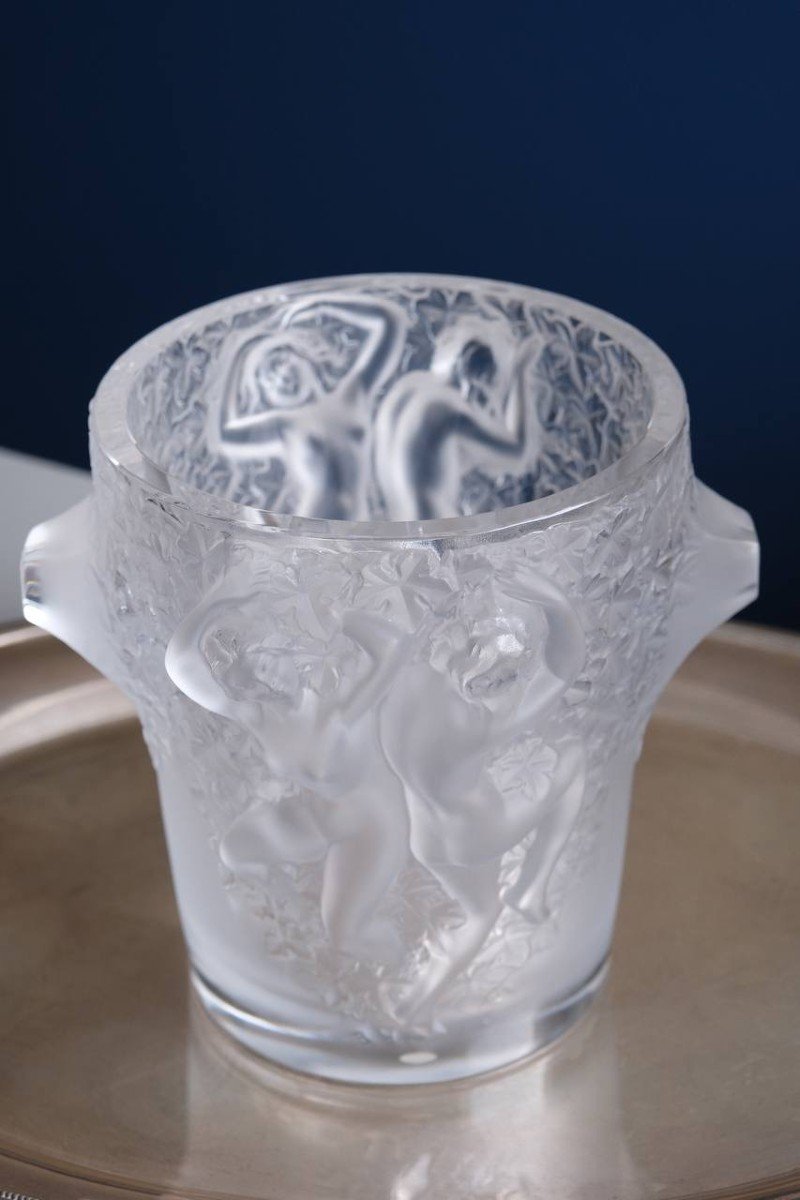 Champagne Bucket “ganymede” Crystal Vase By Lalique, 20th Century -photo-7