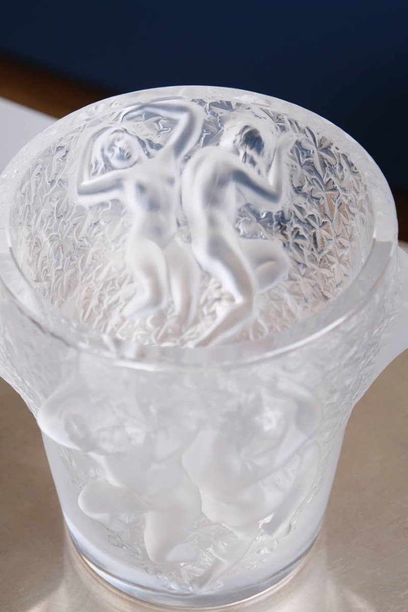 Champagne Bucket “ganymede” Crystal Vase By Lalique, 20th Century -photo-8