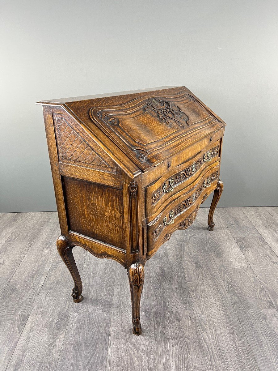 Carved Wooden Secretary, Louis XV Style, Early 20th Century-photo-1