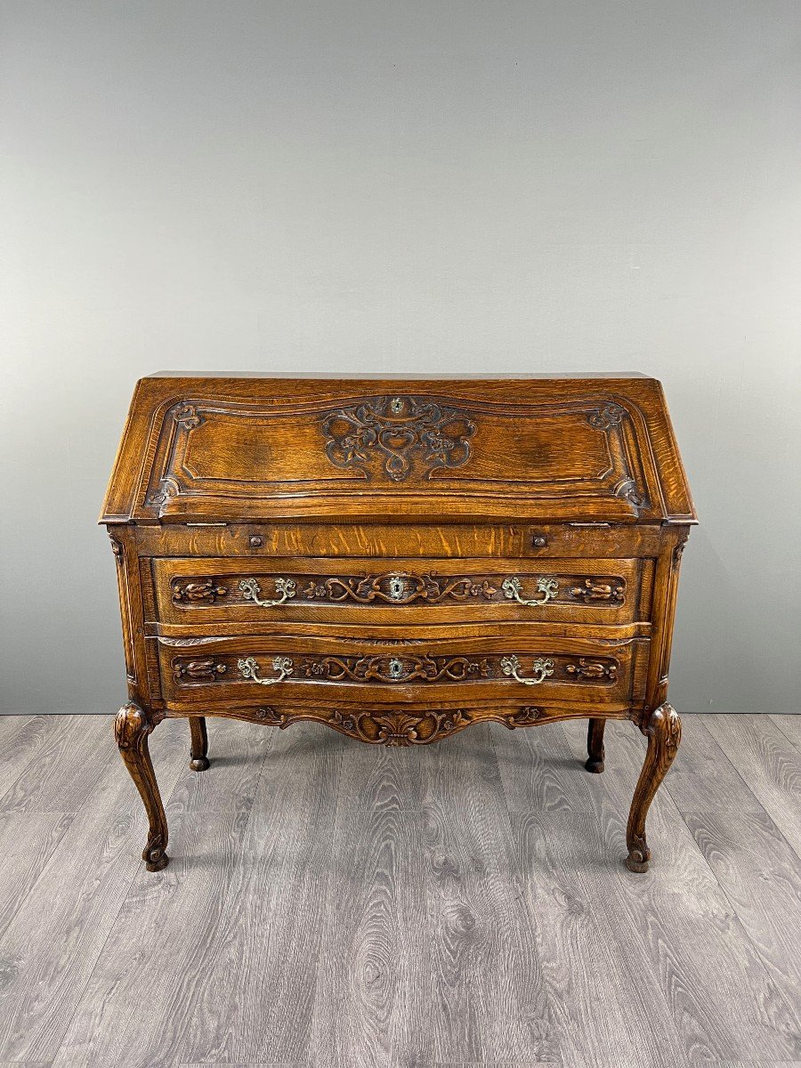 Carved Wooden Secretary, Louis XV Style, Early 20th Century