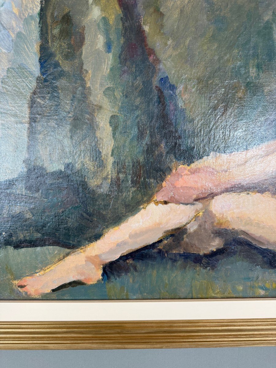 Oil Painting On Canvas Seated Nude, French School, Early 20th Century-photo-3