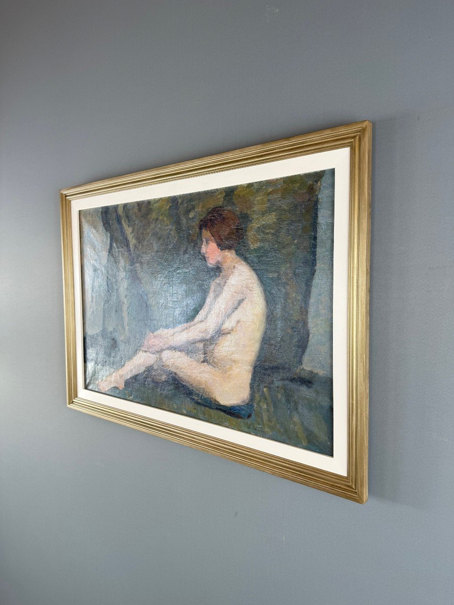 Oil Painting On Canvas Seated Nude, French School, Early 20th Century-photo-1