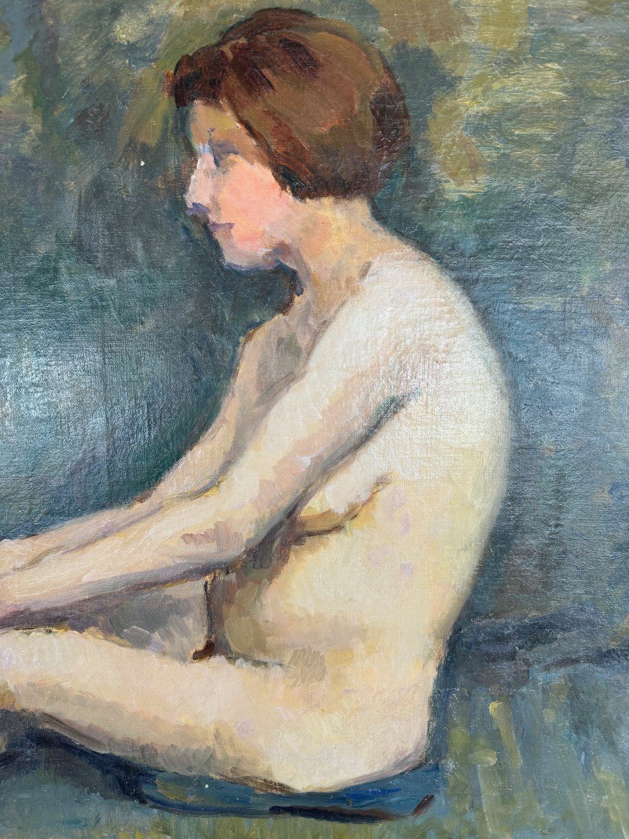 Oil Painting On Canvas Seated Nude, French School, Early 20th Century-photo-2