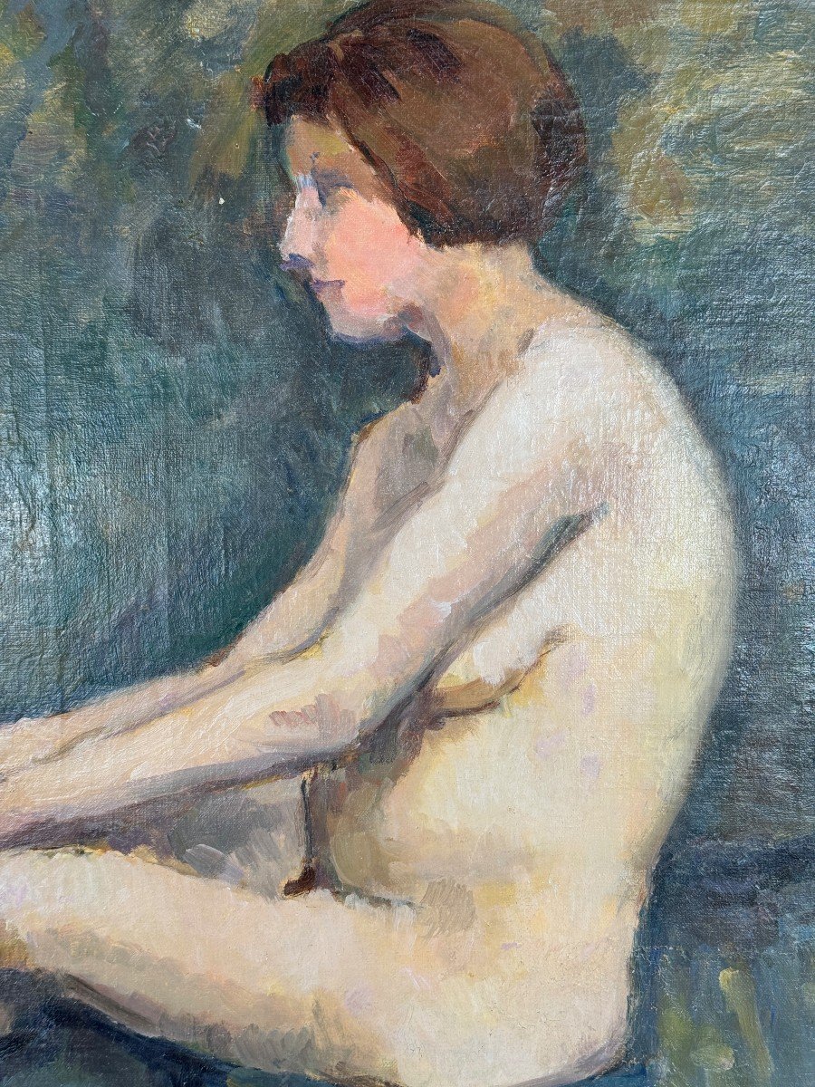 Oil Painting On Canvas Seated Nude, French School, Early 20th Century-photo-5