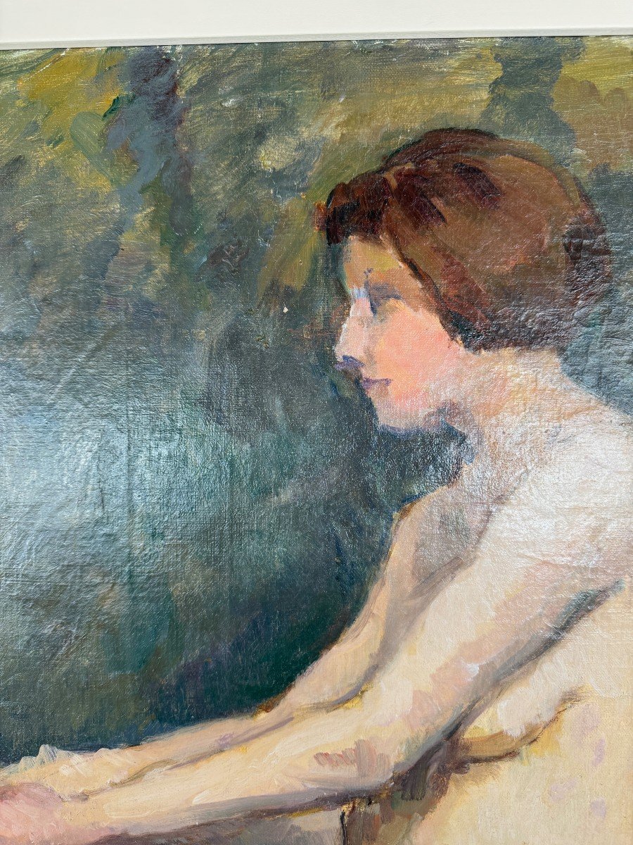 Oil Painting On Canvas Seated Nude, French School, Early 20th Century-photo-6