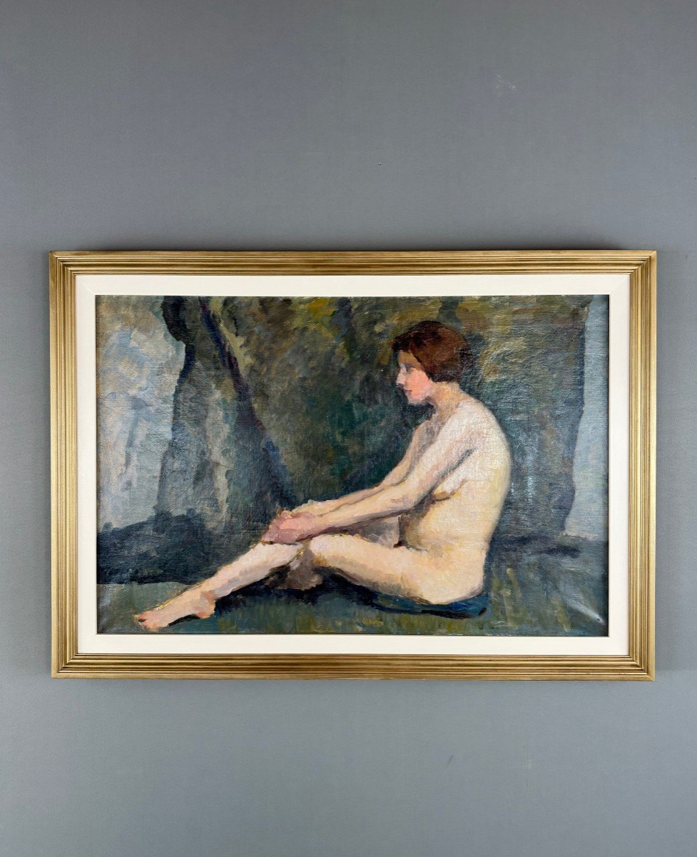 Oil Painting On Canvas Seated Nude, French School, Early 20th Century