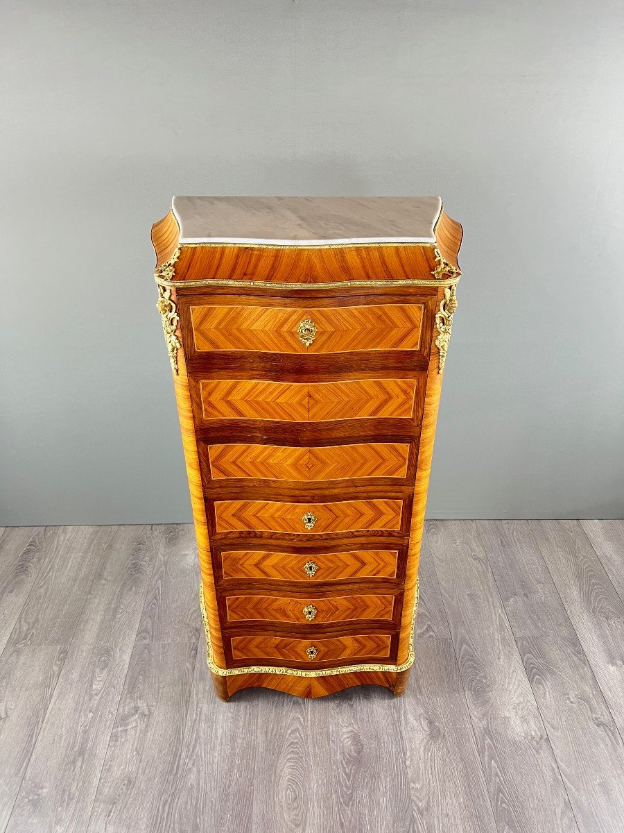 Louis XV Style Marquetry Drop-leaf Secretary, 19th Century -photo-2