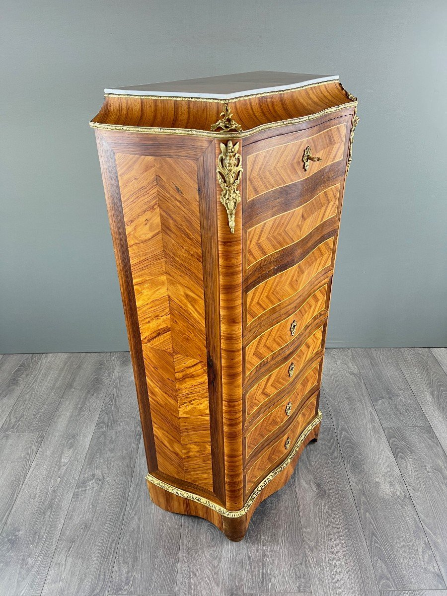 Louis XV Style Marquetry Drop-leaf Secretary, 19th Century -photo-3