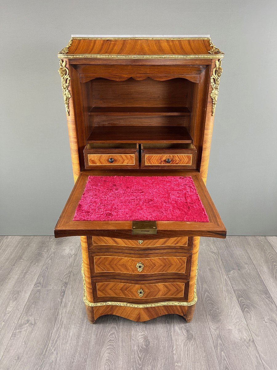 Louis XV Style Marquetry Drop-leaf Secretary, 19th Century -photo-1