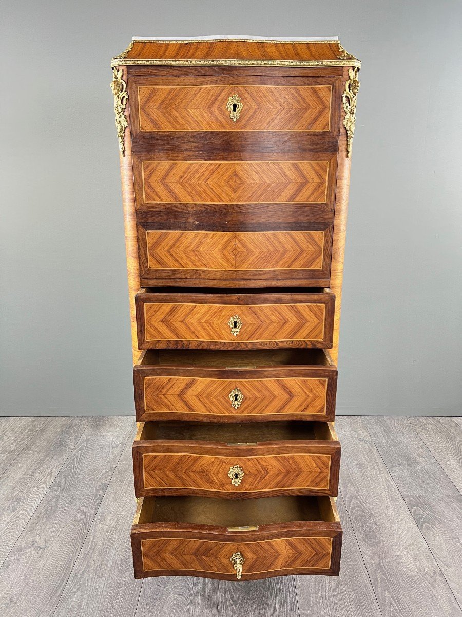 Louis XV Style Marquetry Drop-leaf Secretary, 19th Century -photo-2