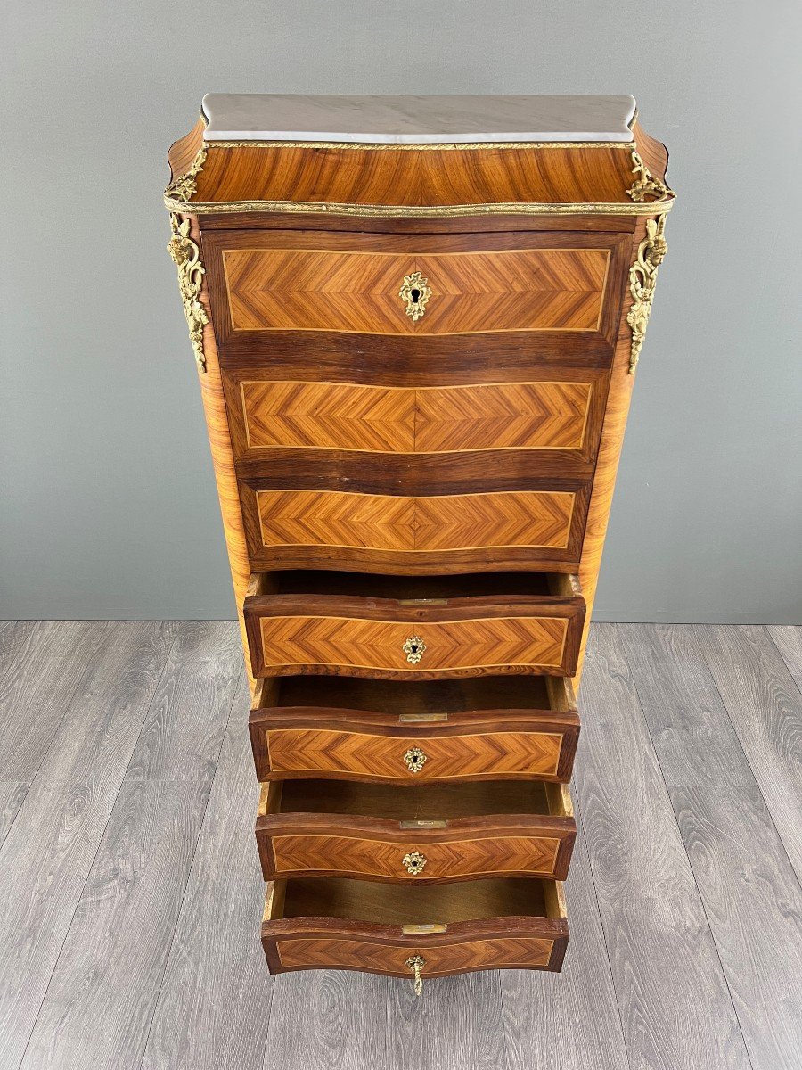 Louis XV Style Marquetry Drop-leaf Secretary, 19th Century -photo-3