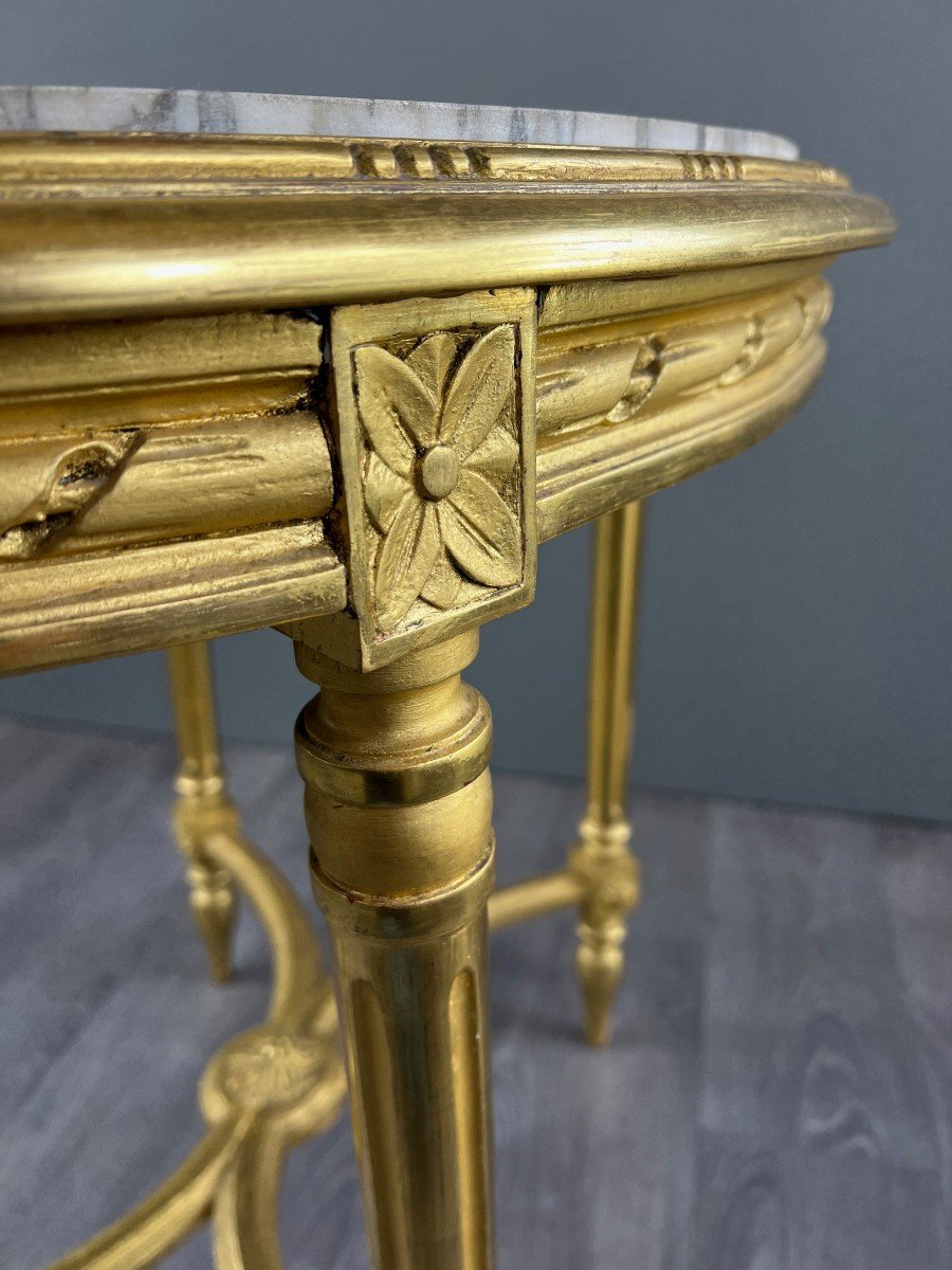 Table Guéridon En Bois Doré, Style Louis XVI, XIXe Siècle-photo-2