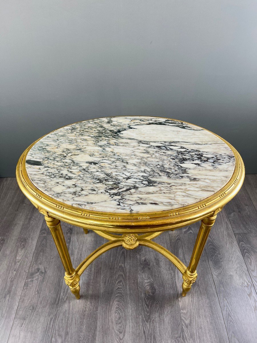 Louis XVI Style Gilded Wood Gueridon Table, 19th Century-photo-4