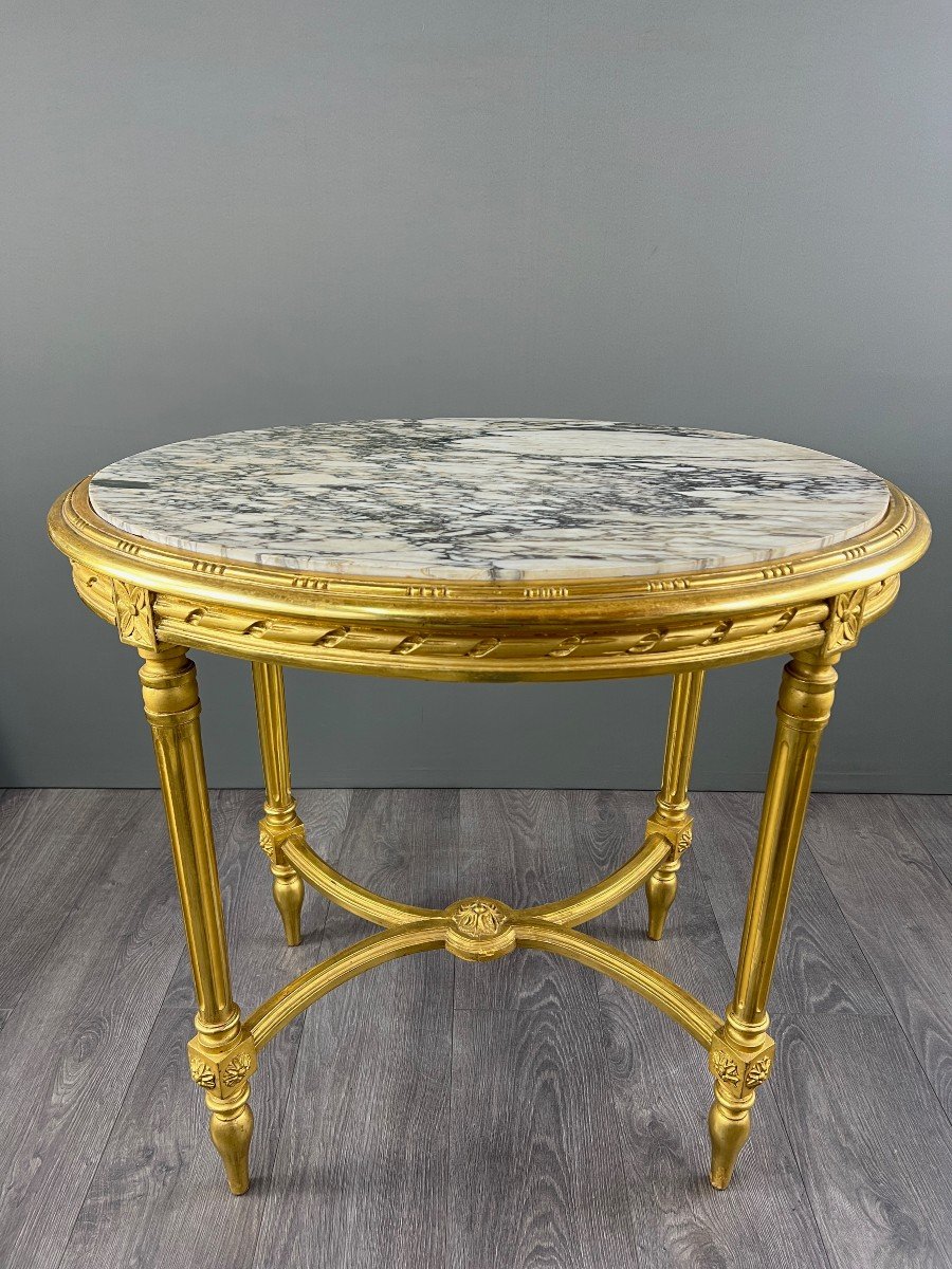 Louis XVI Style Gilded Wood Gueridon Table, 19th Century-photo-1