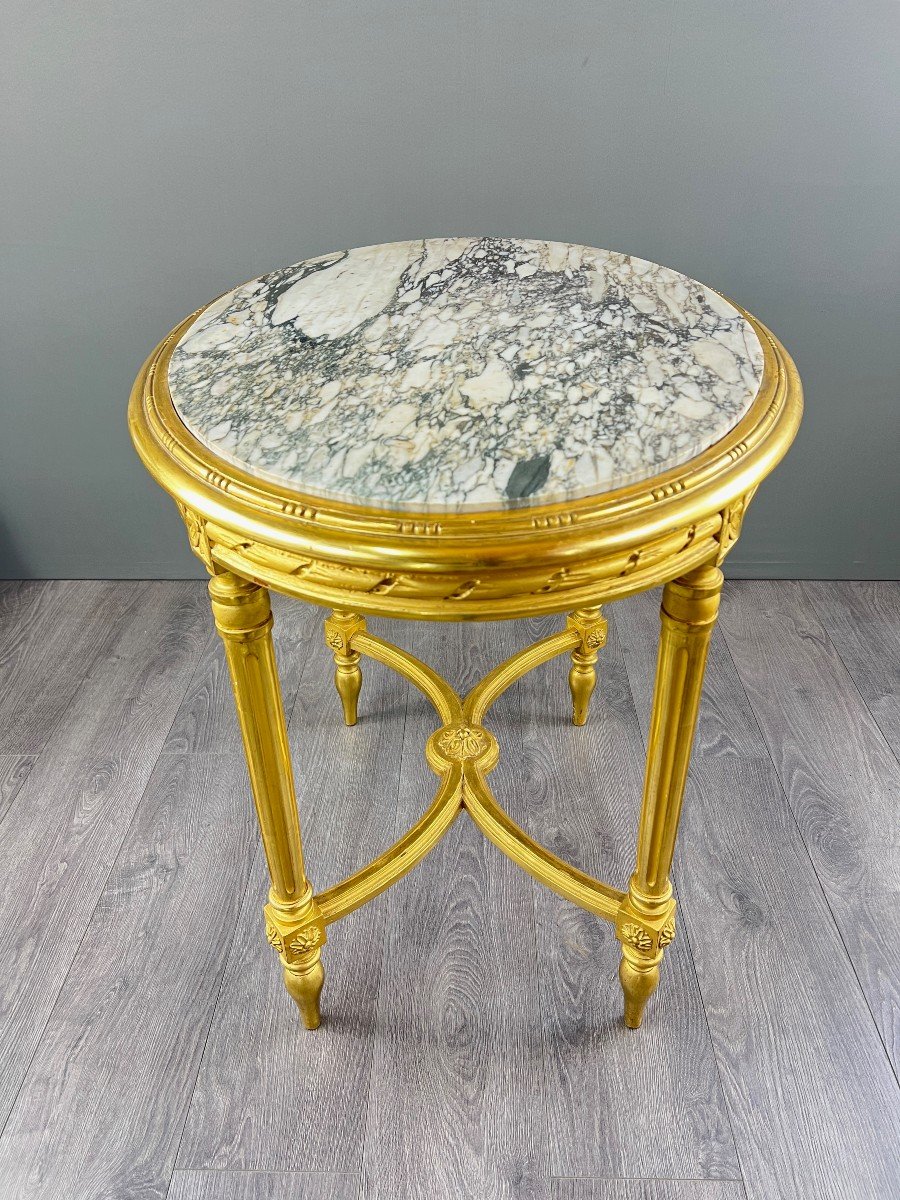 Table Guéridon En Bois Doré, Style Louis XVI, XIXe Siècle-photo-2