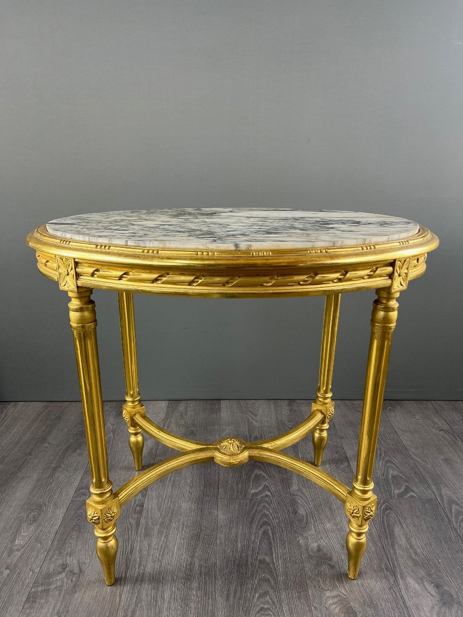 Louis XVI Style Gilded Wood Gueridon Table, 19th Century-photo-3