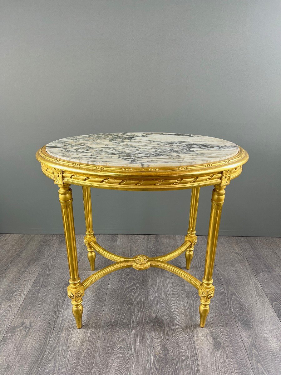 Louis XVI Style Gilded Wood Gueridon Table, 19th Century