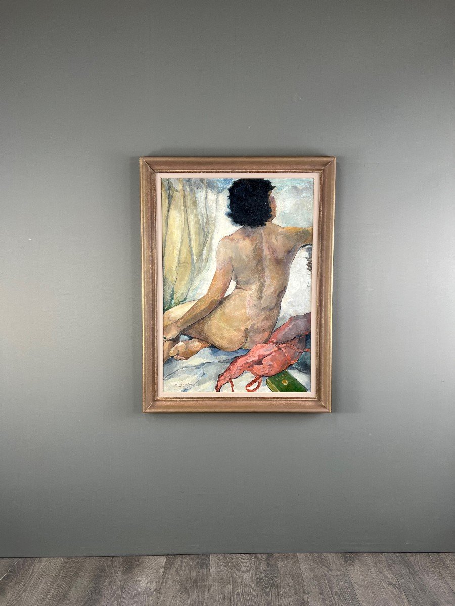 Seated Nude Painting, Oil On Canvas Signed, 1938, 20th Century -photo-2