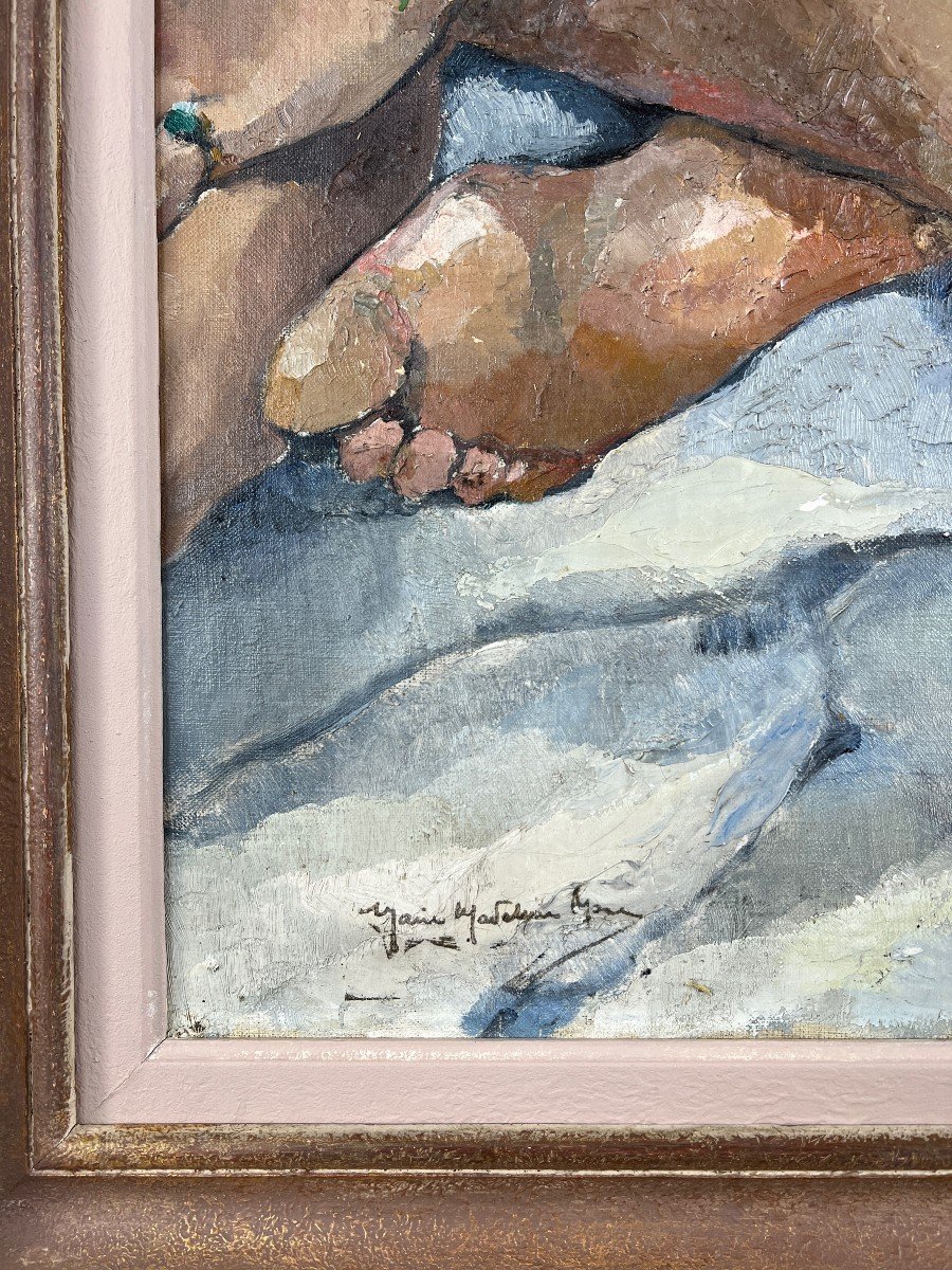 Tableau Nu Assis, Huile Sur Toile Signée, 1938, XXe Siècle -photo-3