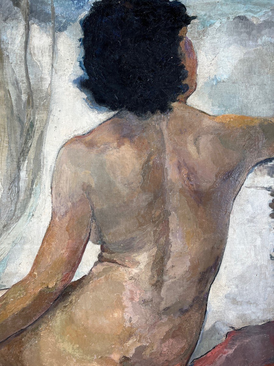 Seated Nude Painting, Oil On Canvas Signed, 1938, 20th Century -photo-2