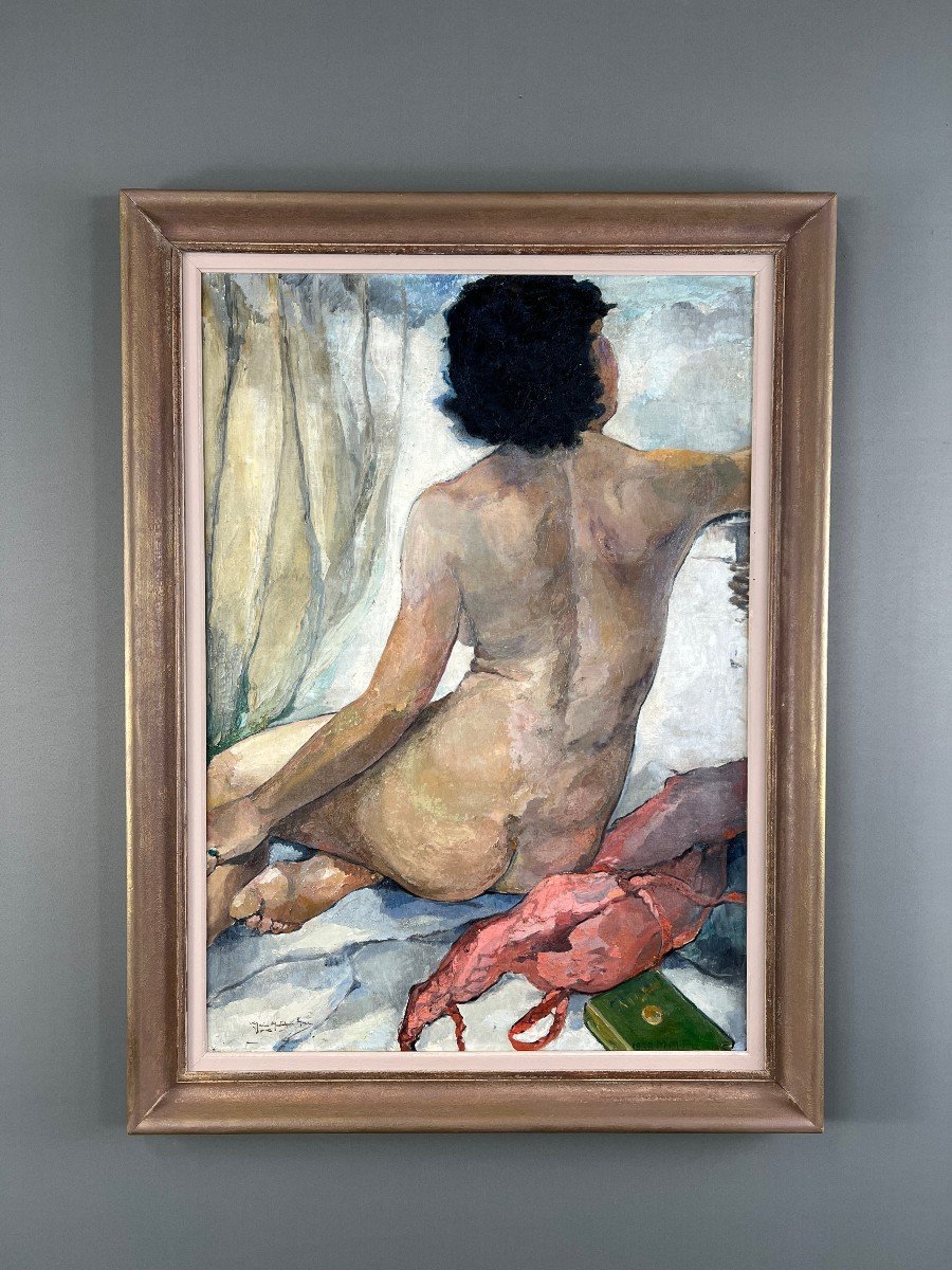 Seated Nude Painting, Oil On Canvas Signed, 1938, 20th Century -photo-4