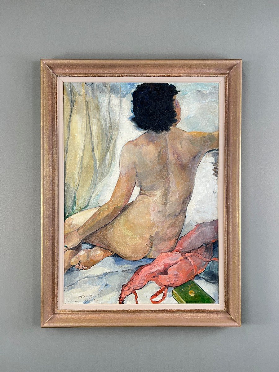 Seated Nude Painting, Oil On Canvas Signed, 1938, 20th Century 