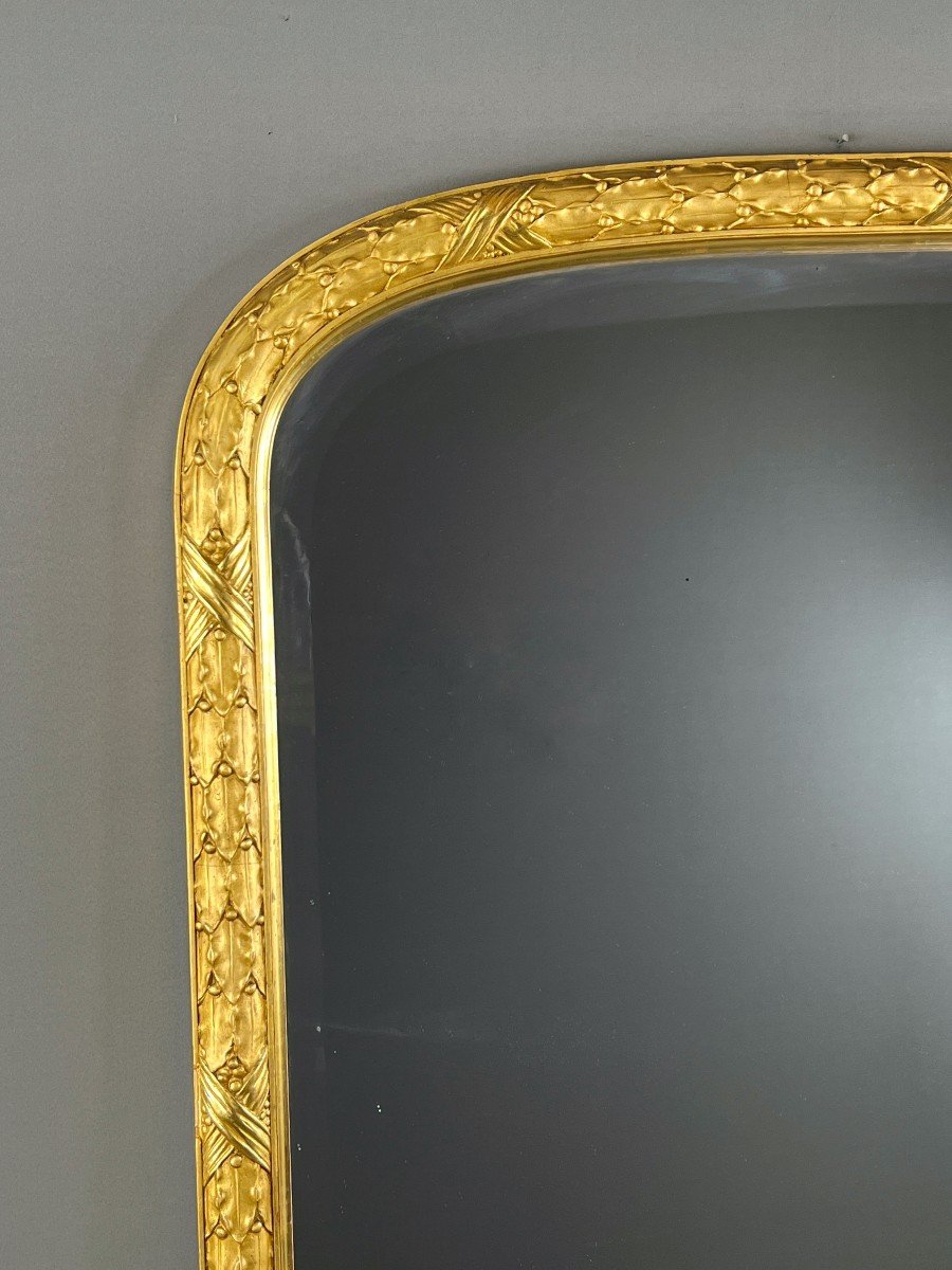 Large Gilded Wood Mirror With Rounded Fronton, Late 19th Century-photo-2