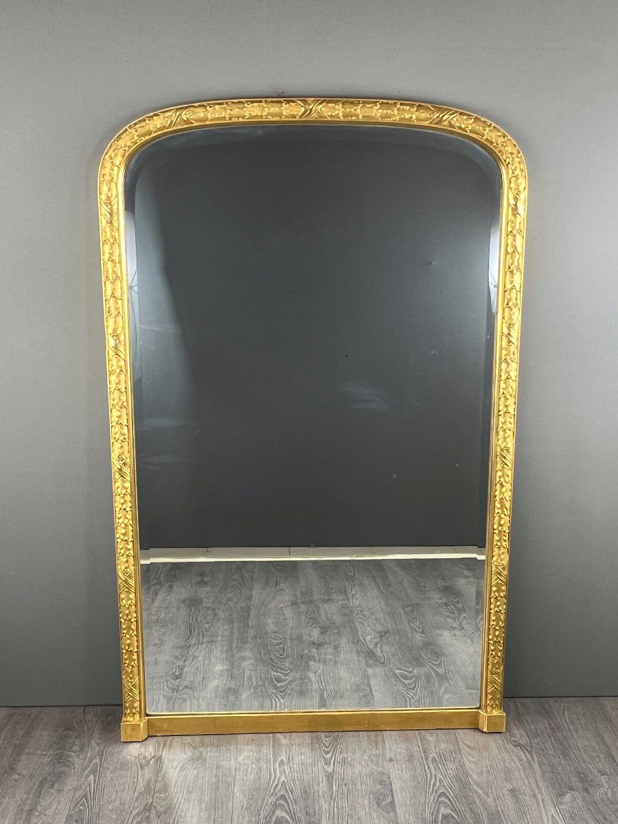 Large Gilded Wood Mirror With Rounded Fronton, Late 19th Century-photo-4