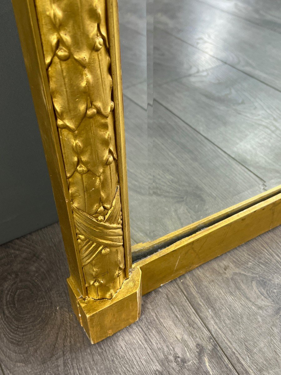 Large Gilded Wood Mirror With Rounded Fronton, Late 19th Century-photo-1