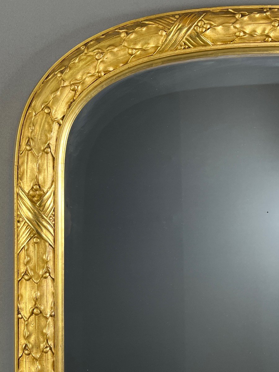 Large Gilded Wood Mirror With Rounded Fronton, Late 19th Century-photo-2