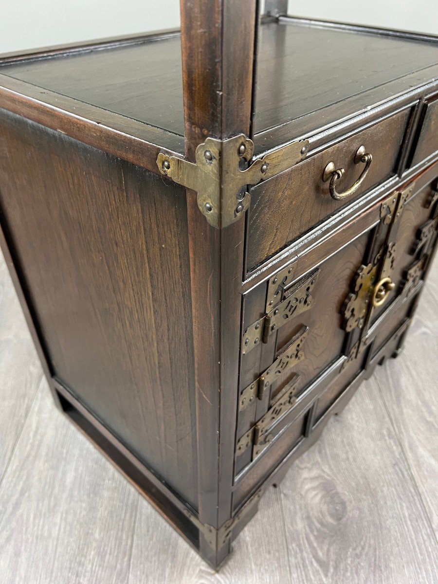 Asian Cabinet Shelf In Wood And Brass, Late 19th / Early 20th Century-photo-3