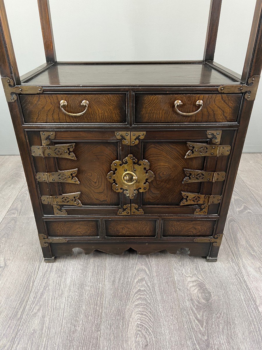 Asian Cabinet Shelf In Wood And Brass, Late 19th / Early 20th Century-photo-1