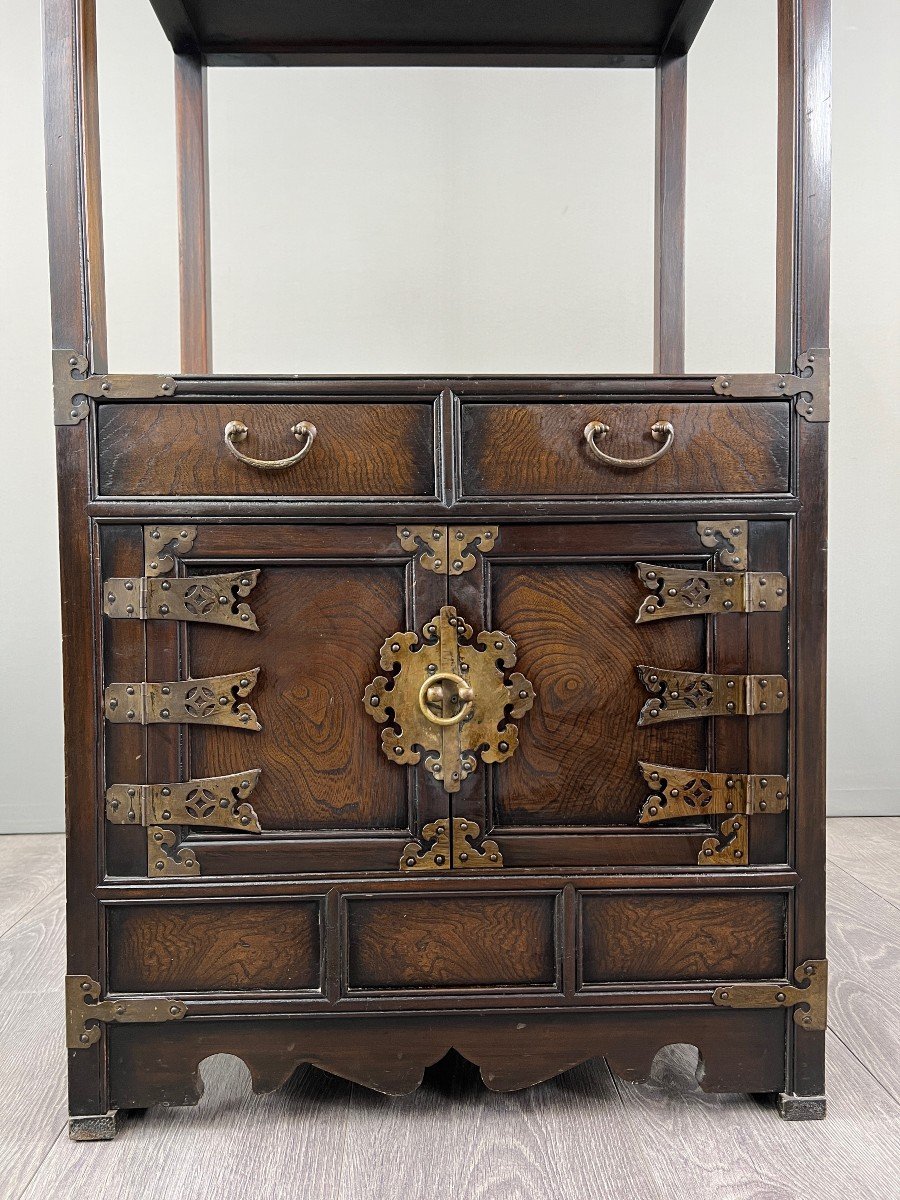 Asian Cabinet Shelf In Wood And Brass, Late 19th / Early 20th Century-photo-2