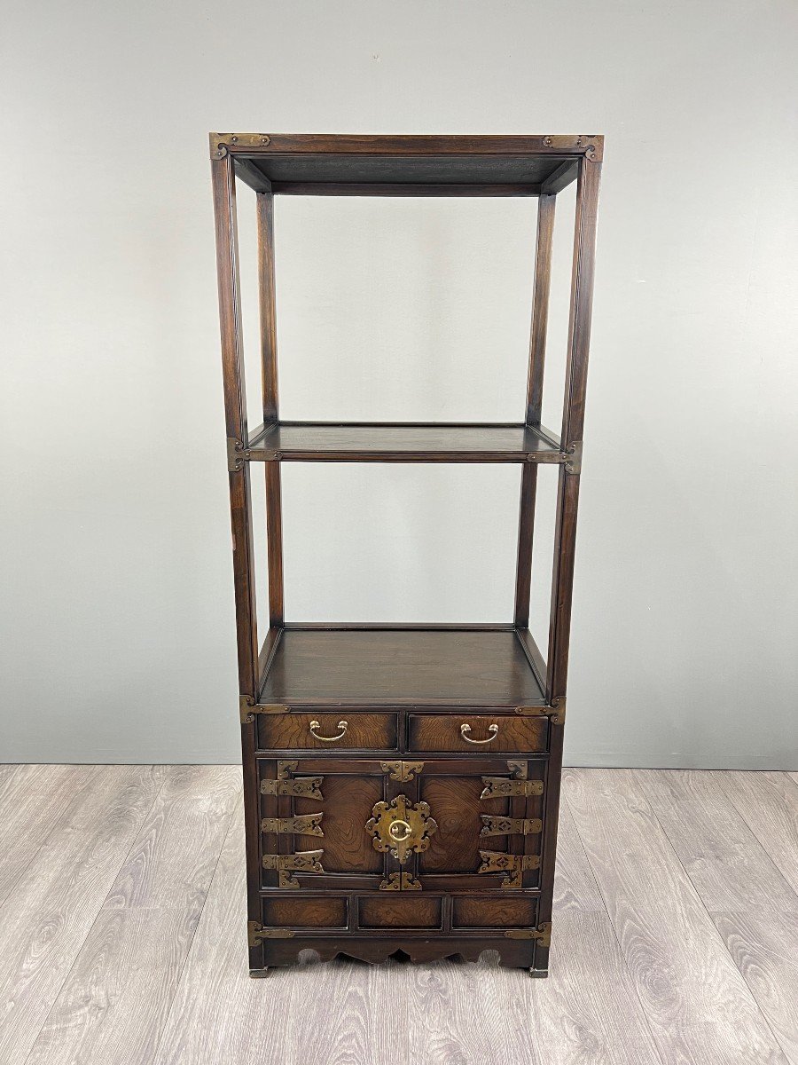 Asian Cabinet Shelf In Wood And Brass, Late 19th / Early 20th Century