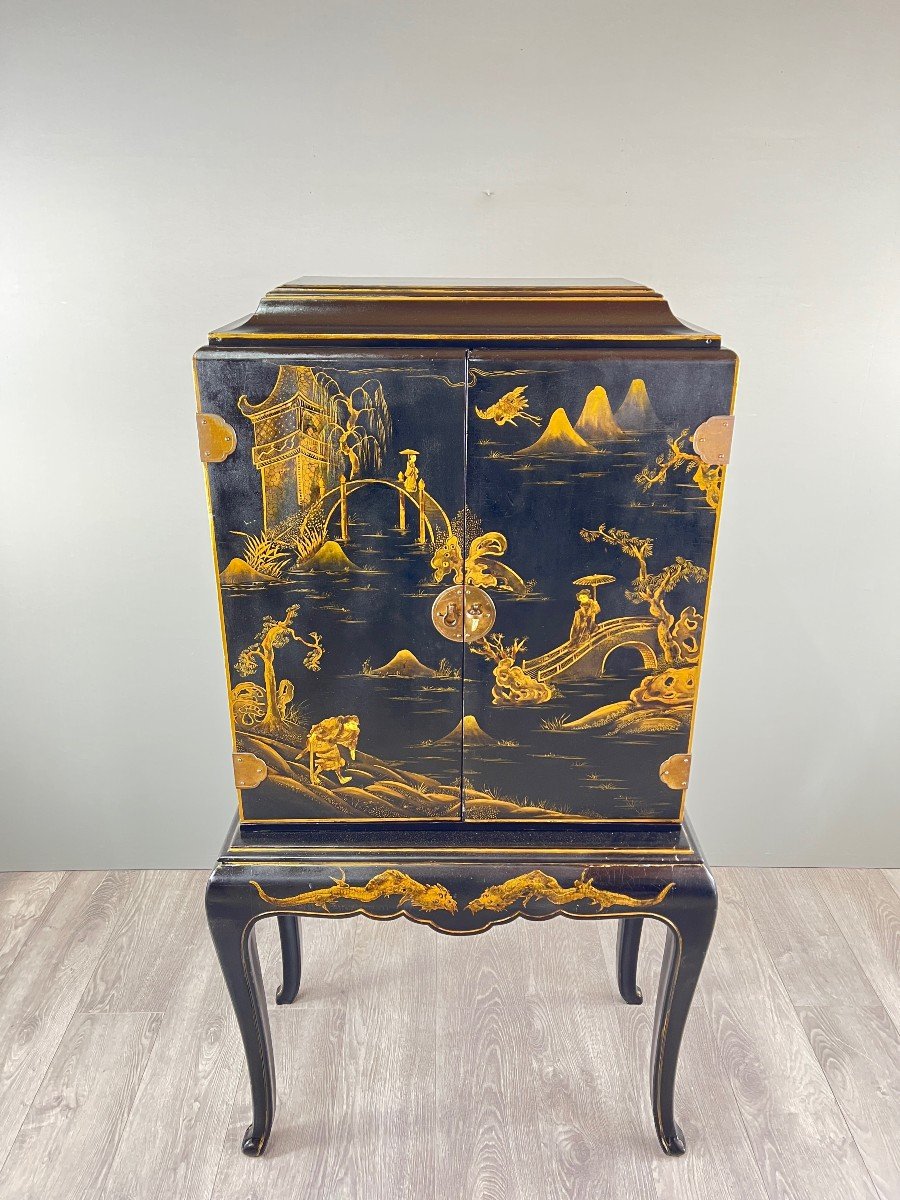 Armoire Cabinet Chinois Laqué, XIXe Siècle-photo-1