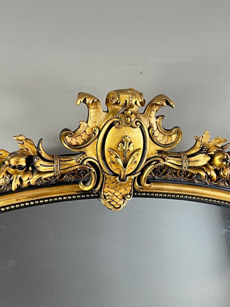 Large Mirror With Carved And Gilded Wood Pediment, Napoleon III Style-photo-4