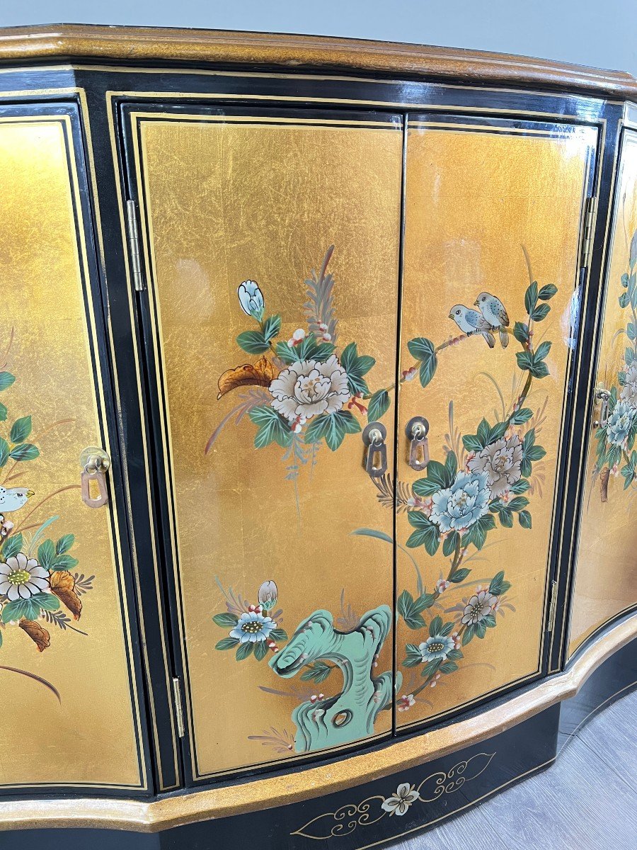 Asian Buffet In Gilded And Painted Lacquer, Mid-20th Century-photo-2